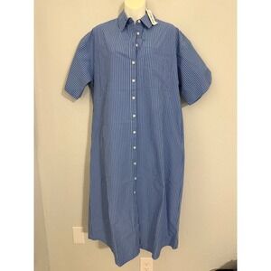 The Drop Marla Dress Dazzling Blue Stripe Button Front Midi Shirt Dress S